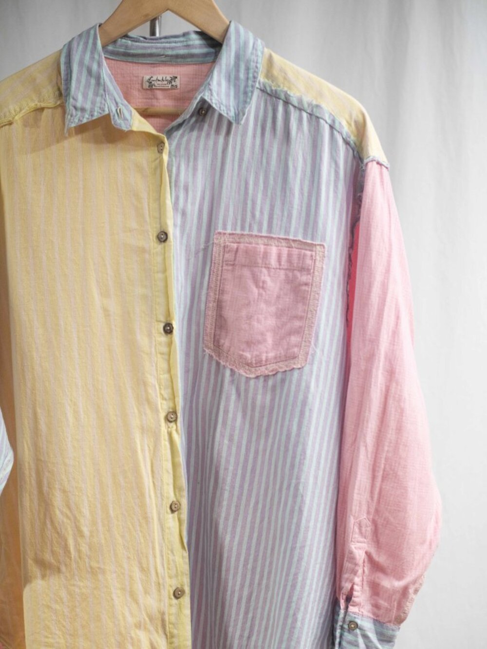 Free People Rags to Riches Pink Blue Striped Oversized Button Down - Picture 4 of 8